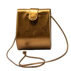 Vintage 1960's ANDE Purse Metallic Gold Box Purse Rare Retro Crossbody Bag
